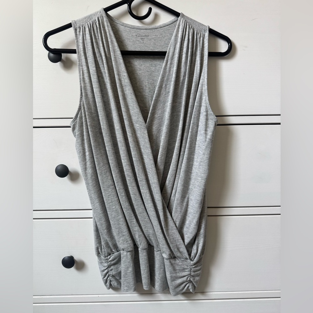 Garnet Hill Grey Sleeveless Surplice Knit Banded Tank Size Small